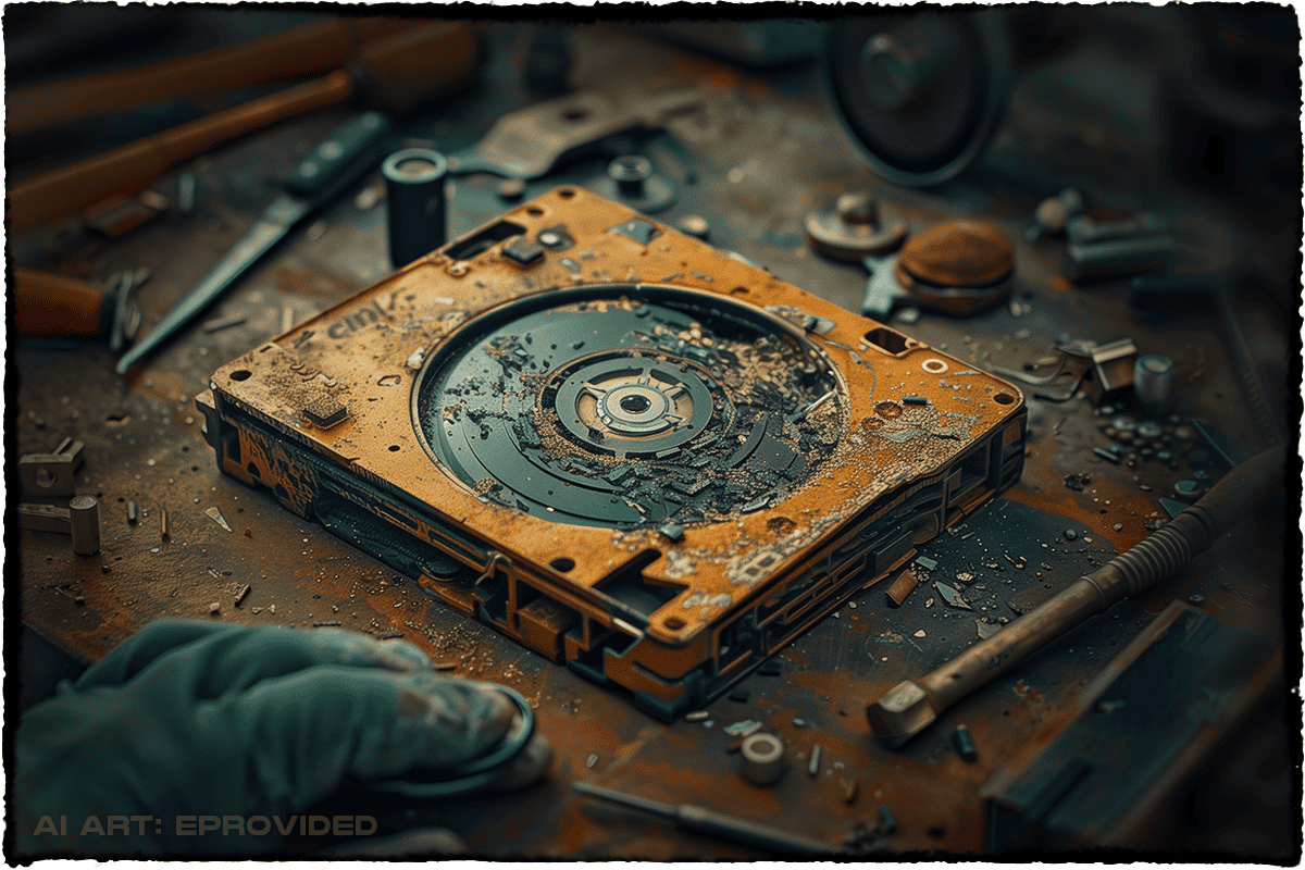 Data recovery engineer diagnosing a clicking failed hard drive in the lab
