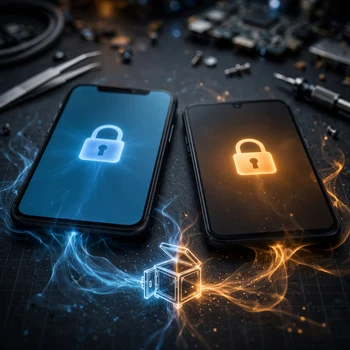 Two locked smartphones with glowing padlock icons, symbolizing iPhone 13 passcode lockout recovery