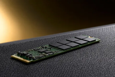 M.2 solid state drive circuit board with NAND flash memory chips and controller exposed