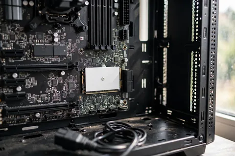 Inside a desktop PC with the power cable unplugged beside the M.2 SSD slot