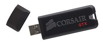 Black Corsair Flash Voyager GTX USB 3.1 flash drive with cap removed