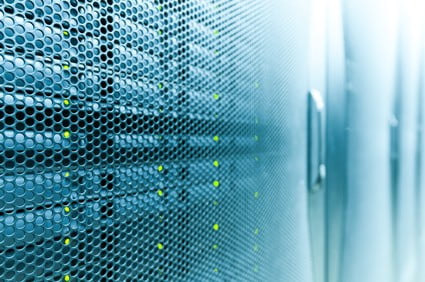 Rows of data storage equipment in a data center, illustrating large-scale hard drive storage capacity