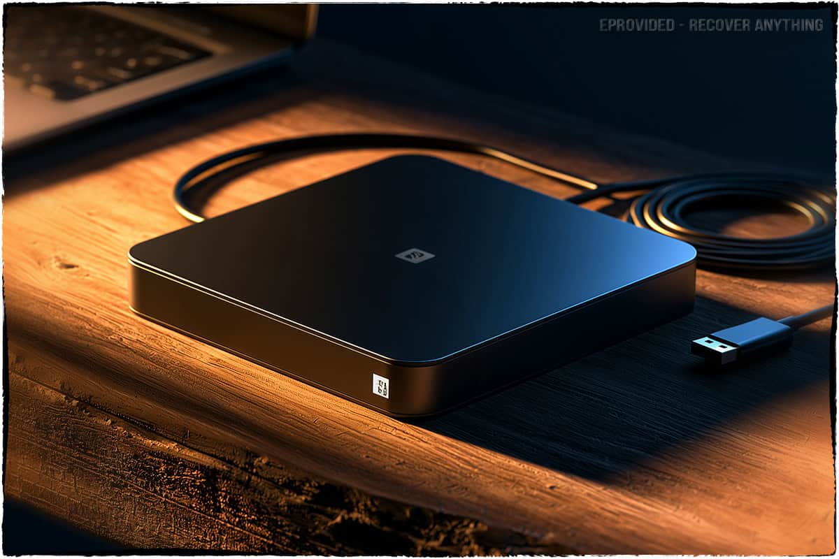 External hard drive alongside CDs and DVDs, representing the range of storage devices eProvided recovers