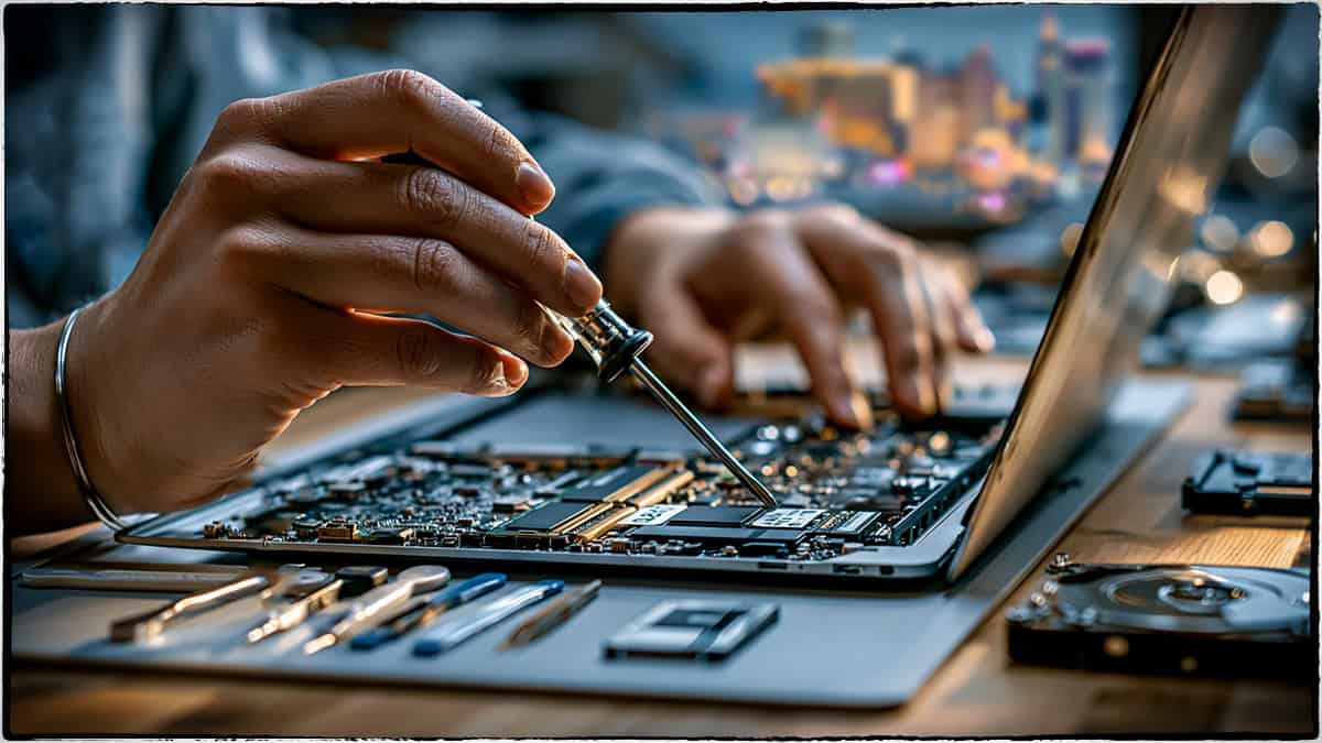 Computer repair in Las Vegas — eProvided technician doing board-level laptop repair