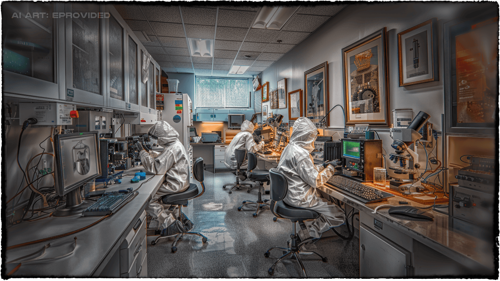 Full view of eProvided professional cleanroom data recovery lab with technician