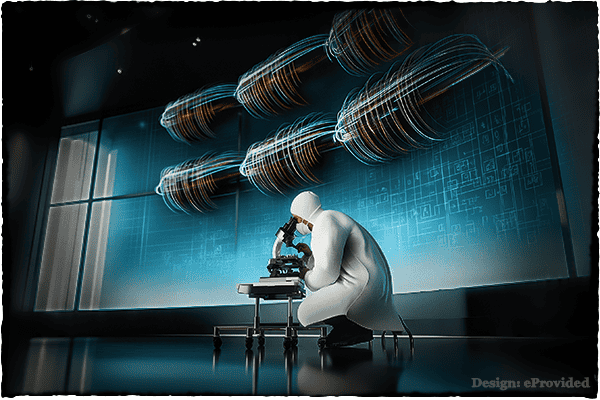 Data recovery lab technician in cleanroom suit examining damaged SSD under microscope with professional equipment