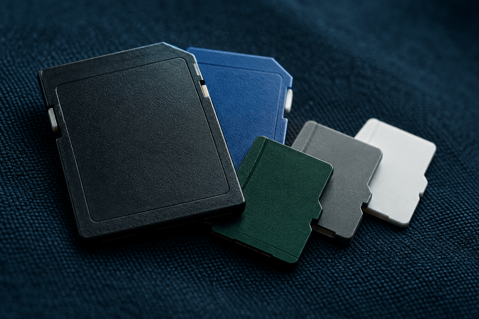 A stack of different unbranded SD and microSD memory cards