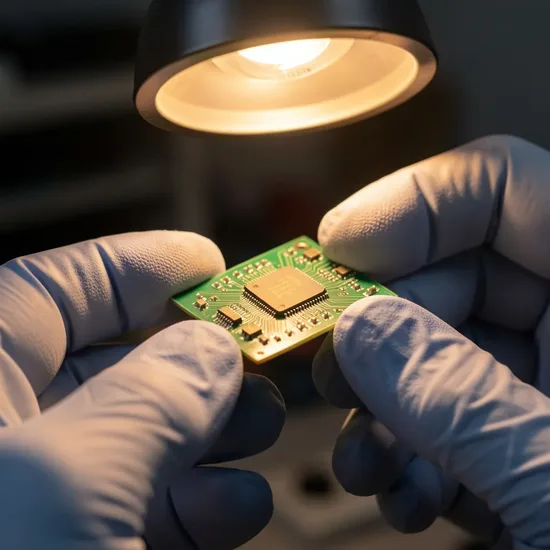 Close-up of a technician carefully handling a memory chip during a high-stakes data recovery case.
